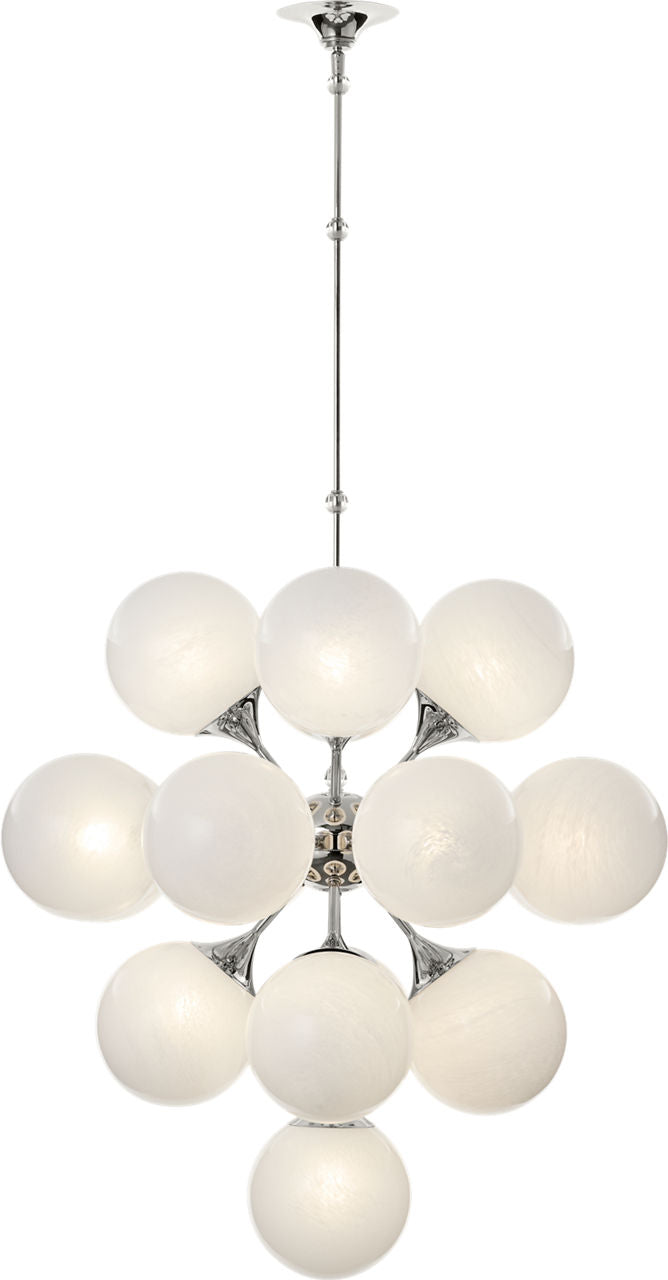 Cristol Large Tiered Chandelier | Polished Nickel | White Strie Glass