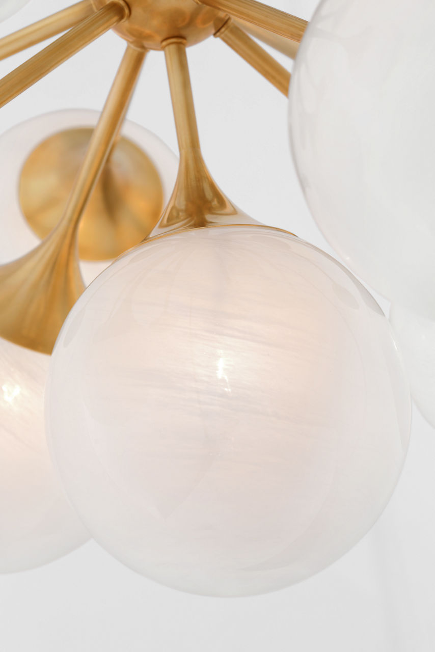 Cristol 40" Chandelier | Hand-Rubbed Antique Brass | White Strie Glass