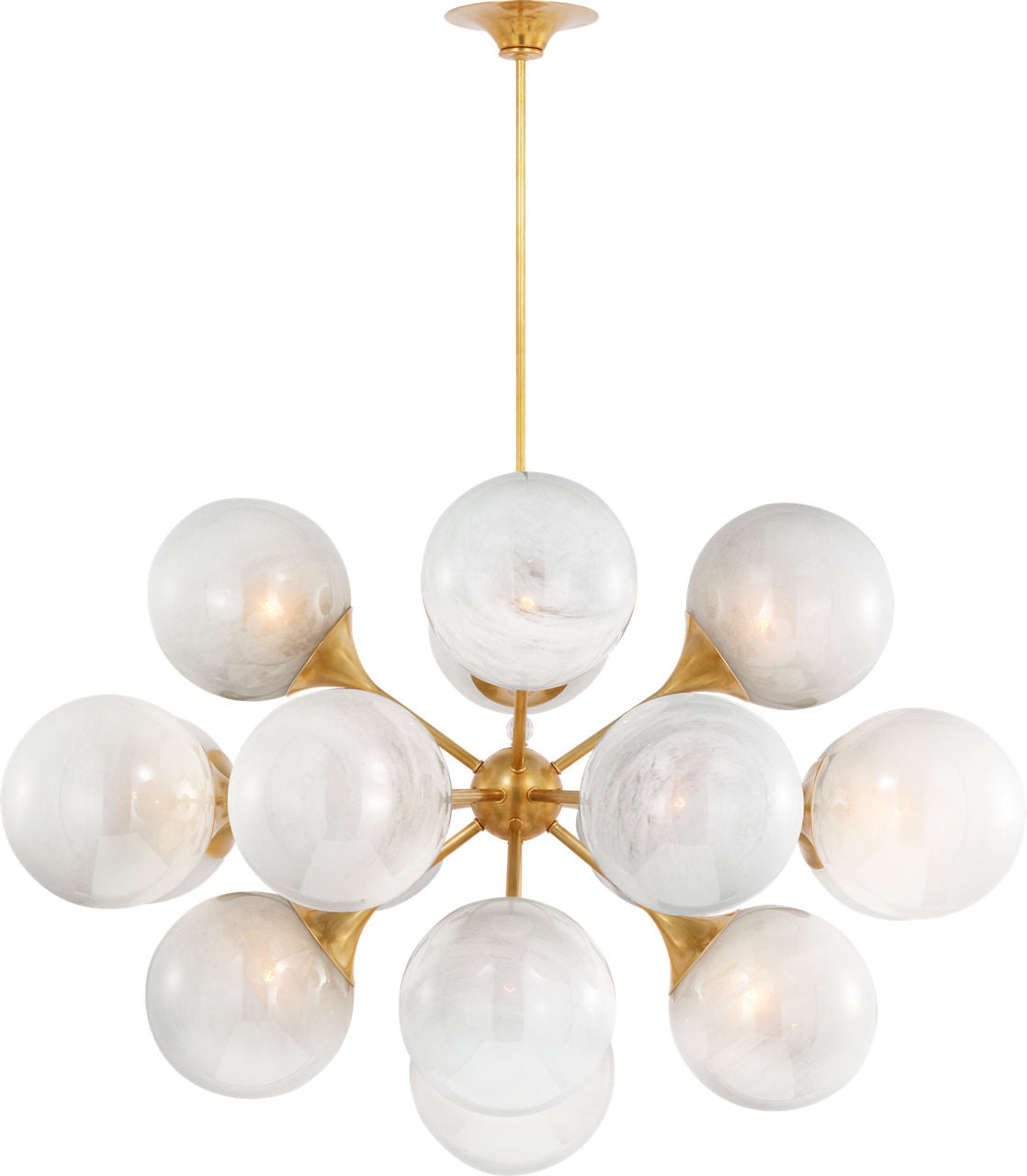 Cristol 40" Chandelier | Hand-Rubbed Antique Brass | White Strie Glass