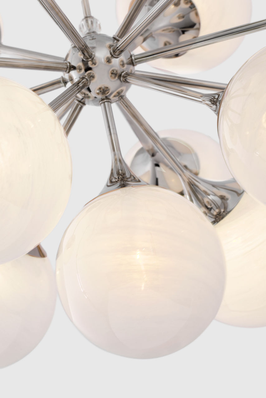 Cristol 40" Chandelier | Polished Nickel | White Strie Glass