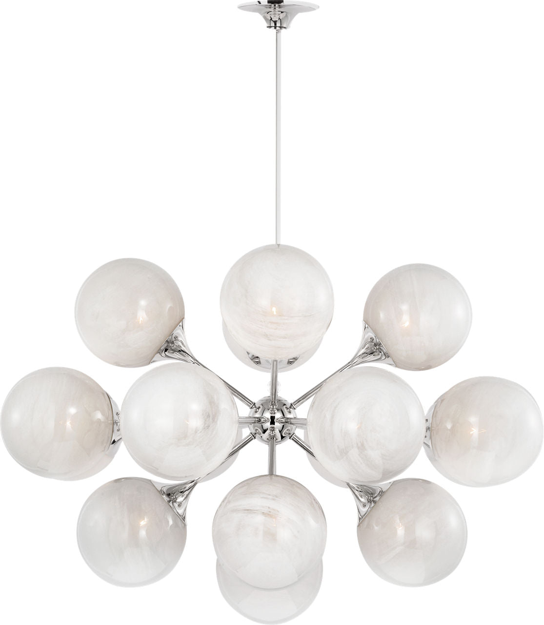 Cristol 40" Chandelier | Polished Nickel | White Strie Glass