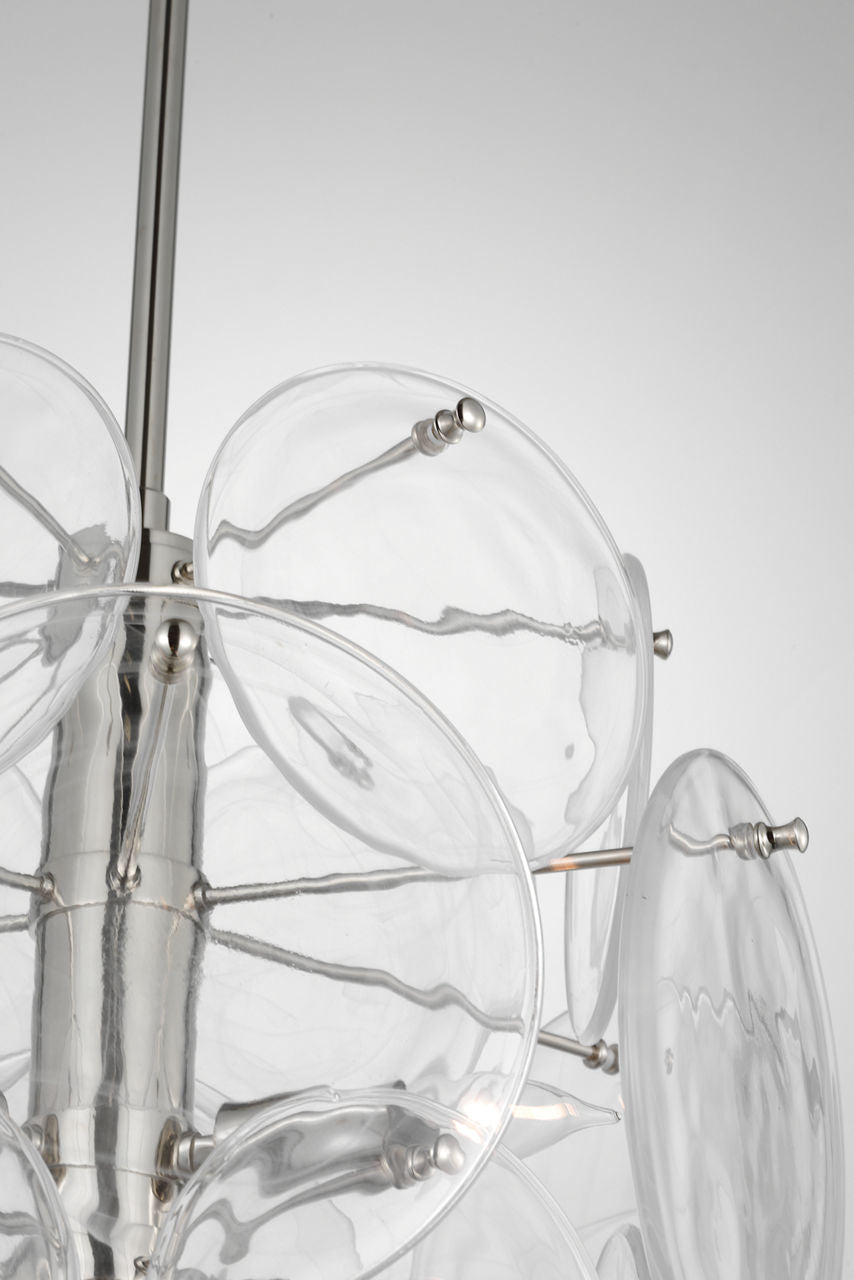 Loire Medium Barrel Chandelier | Polished Nickel | Clear Strie Glass