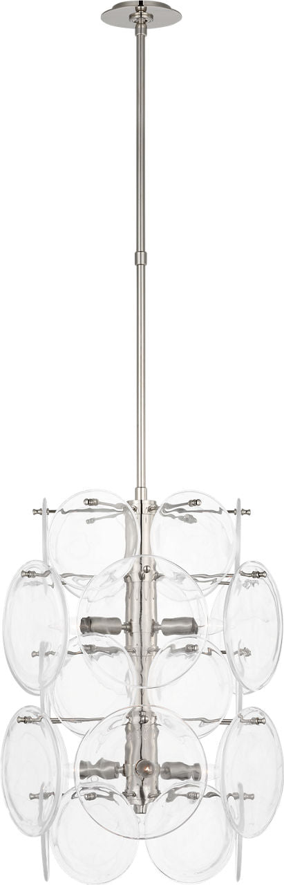 Loire Medium Barrel Chandelier | Polished Nickel | Clear Strie Glass