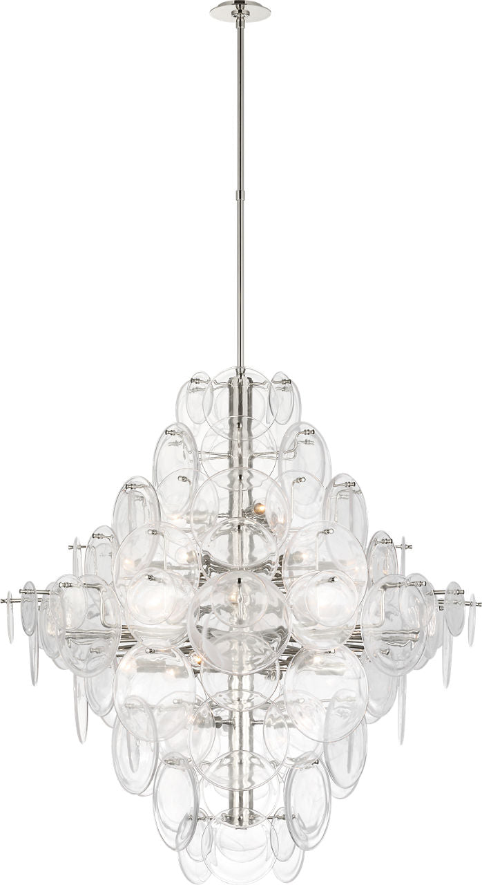 Loire 44" Grande Entry Chandelier | Polished Nickel | Clear Strie Glass