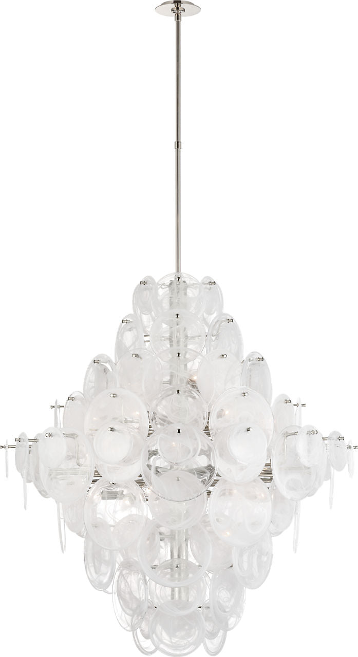 Loire 44" Grande Entry Chandelier | Polished Nickel | White Strie Glass