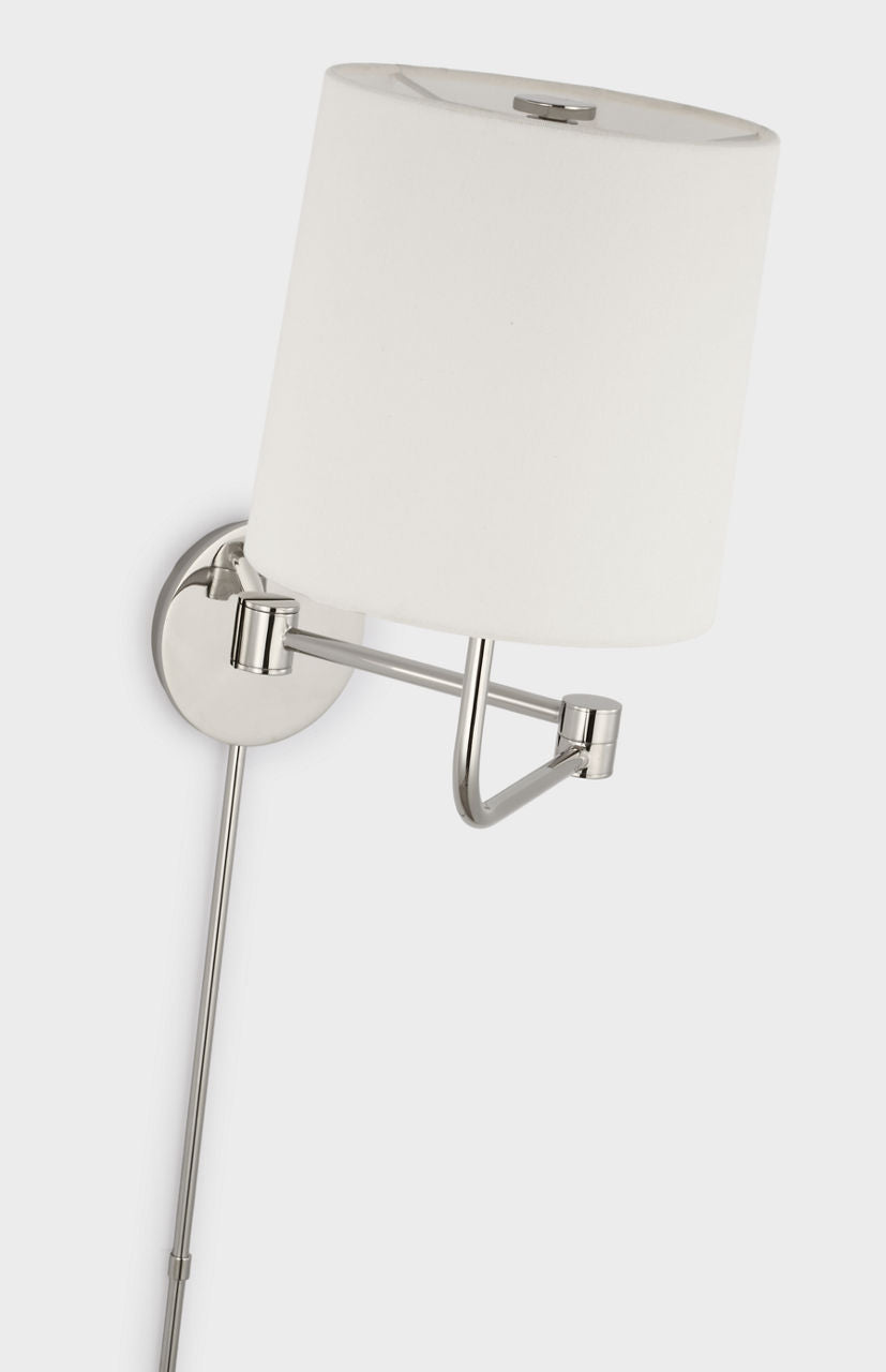 Go Lightly Swing Arm Wall Light | Polished Nickel | Linen Shade