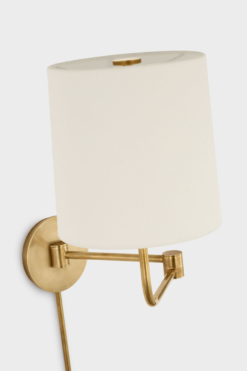 Go Lightly Swing Arm Wall Light | Soft Brass | Linen Shade
