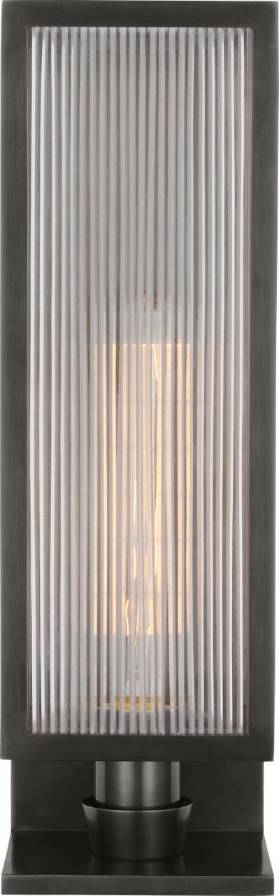York 16" Single Box Sconce | Bronze | Clear Ribbed Glass