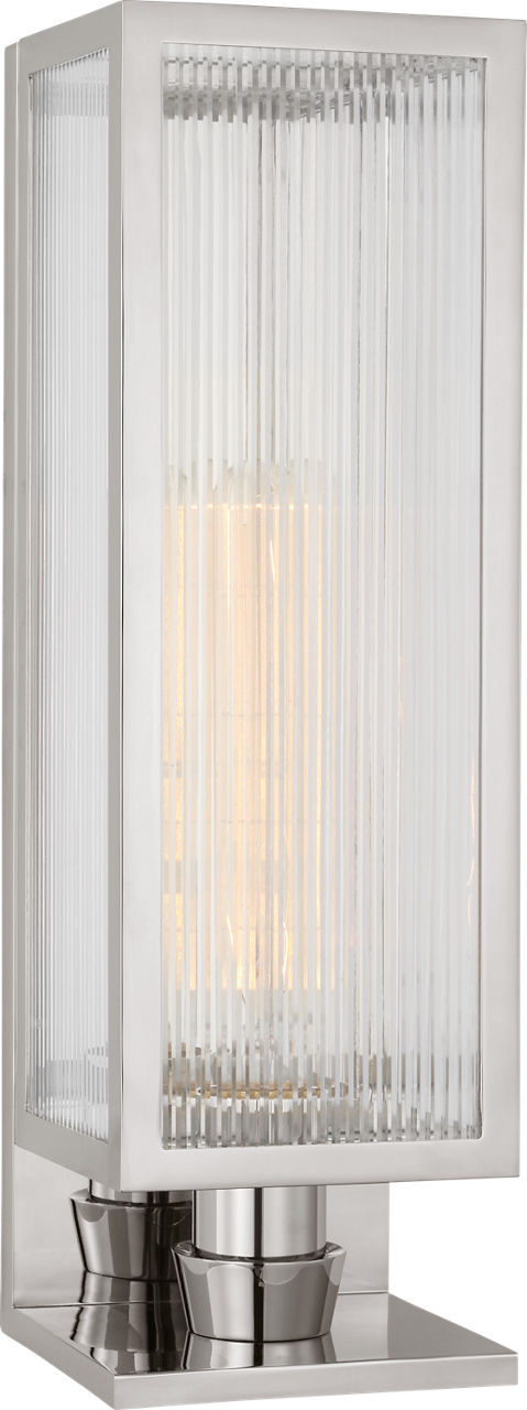 York 16" Single Box Sconce | Polished Nickel | Clear Ribbed Glass