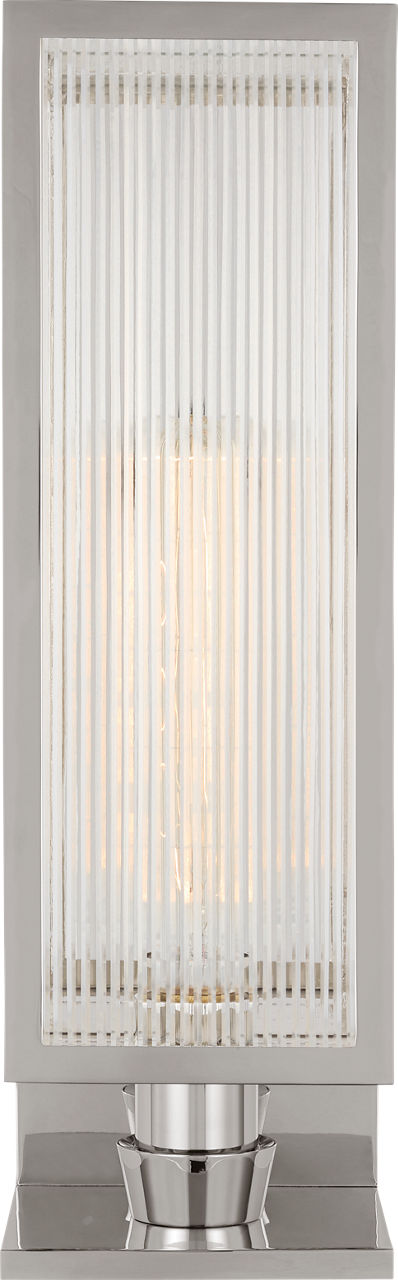 York 16" Single Box Sconce | Polished Nickel | Clear Ribbed Glass