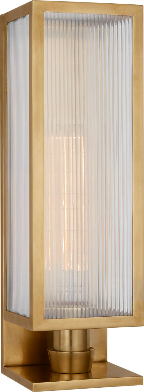 York 16" Single Box Sconce | Soft Brass | Clear Ribbed Glass