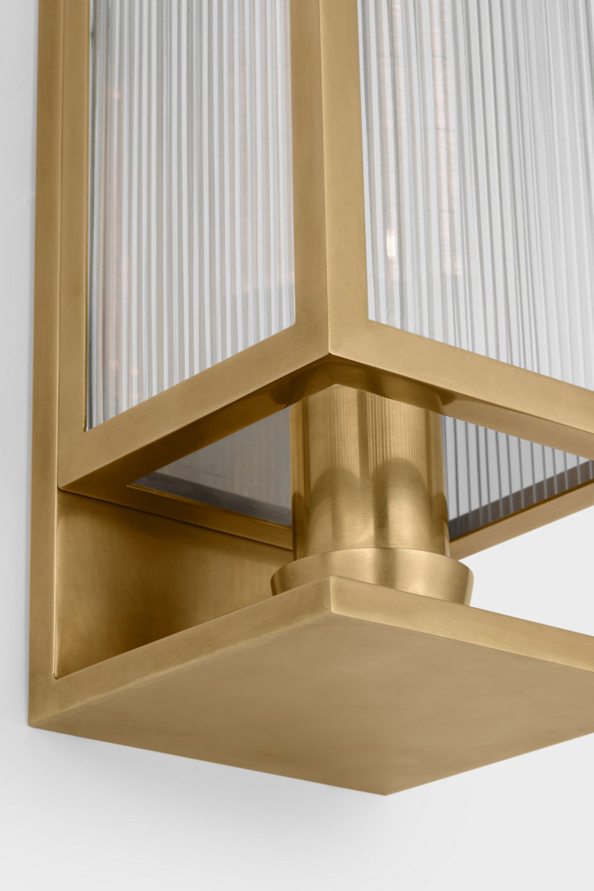 York 16" Single Box Sconce | Soft Brass | Clear Ribbed Glass