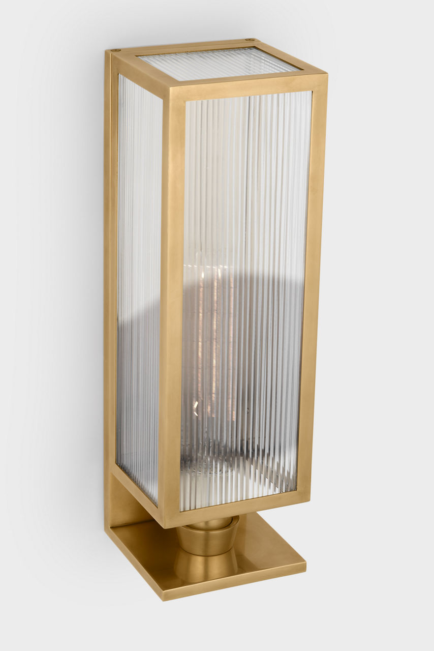 York 16" Single Box Sconce | Soft Brass | Clear Ribbed Glass