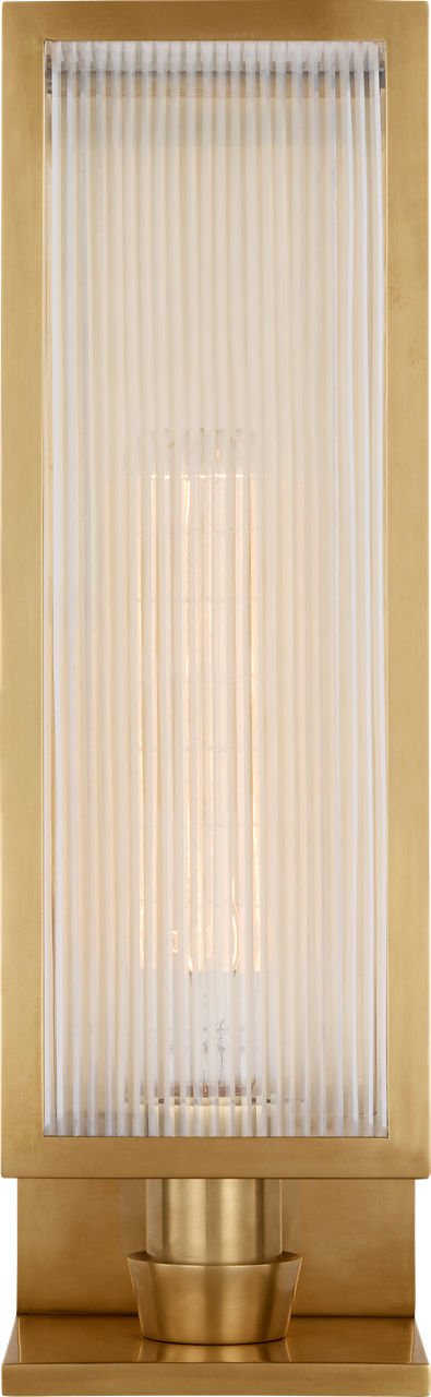 York 16" Single Box Sconce | Soft Brass | Clear Ribbed Glass