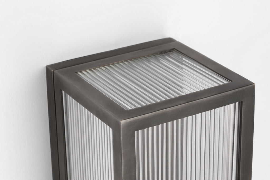 York 24" Single Box Sconce | Bronze | Clear Ribbed Glass