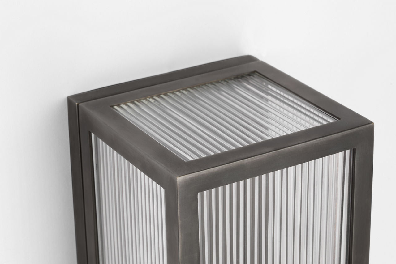York 24" Single Box Sconce | Bronze | Clear Ribbed Glass