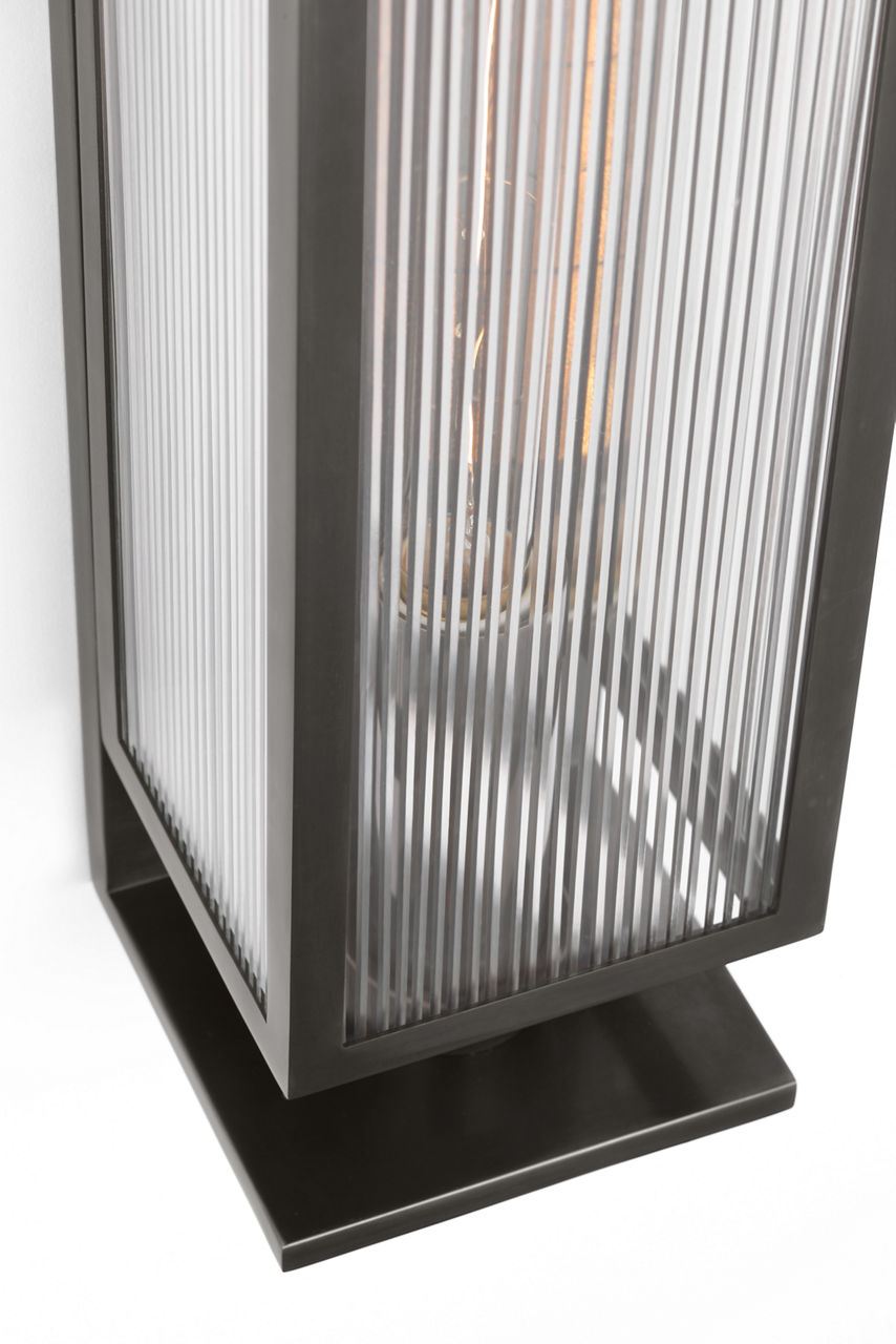 York 24" Single Box Sconce | Bronze | Clear Ribbed Glass