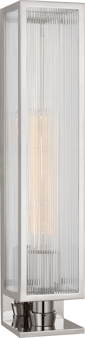 York 24" Single Box Sconce | Polished Nickel | Clear Ribbed Glass