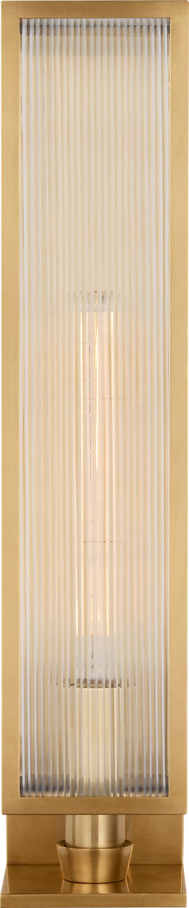 York 24" Single Box Sconce | Soft Brass | Clear Ribbed Glass