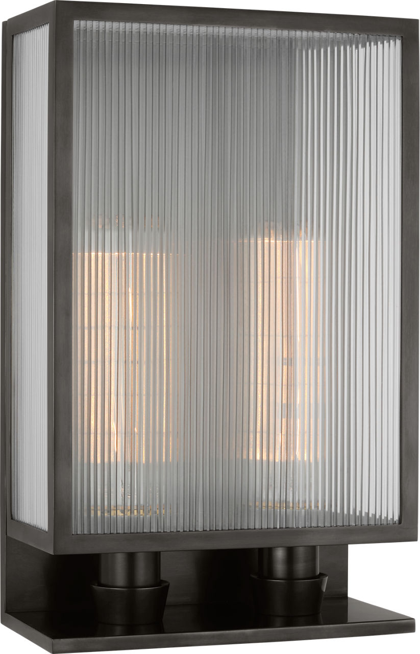 York 16" Double Box Sconce | Bronze | Clear Ribbed Glass