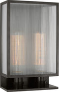 York 16" Double Box Sconce | Bronze | Clear Ribbed Glass