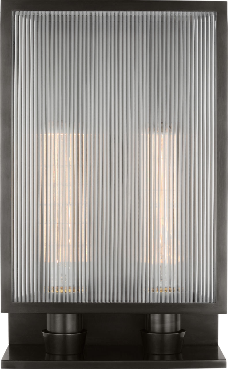 York 16" Double Box Sconce | Bronze | Clear Ribbed Glass
