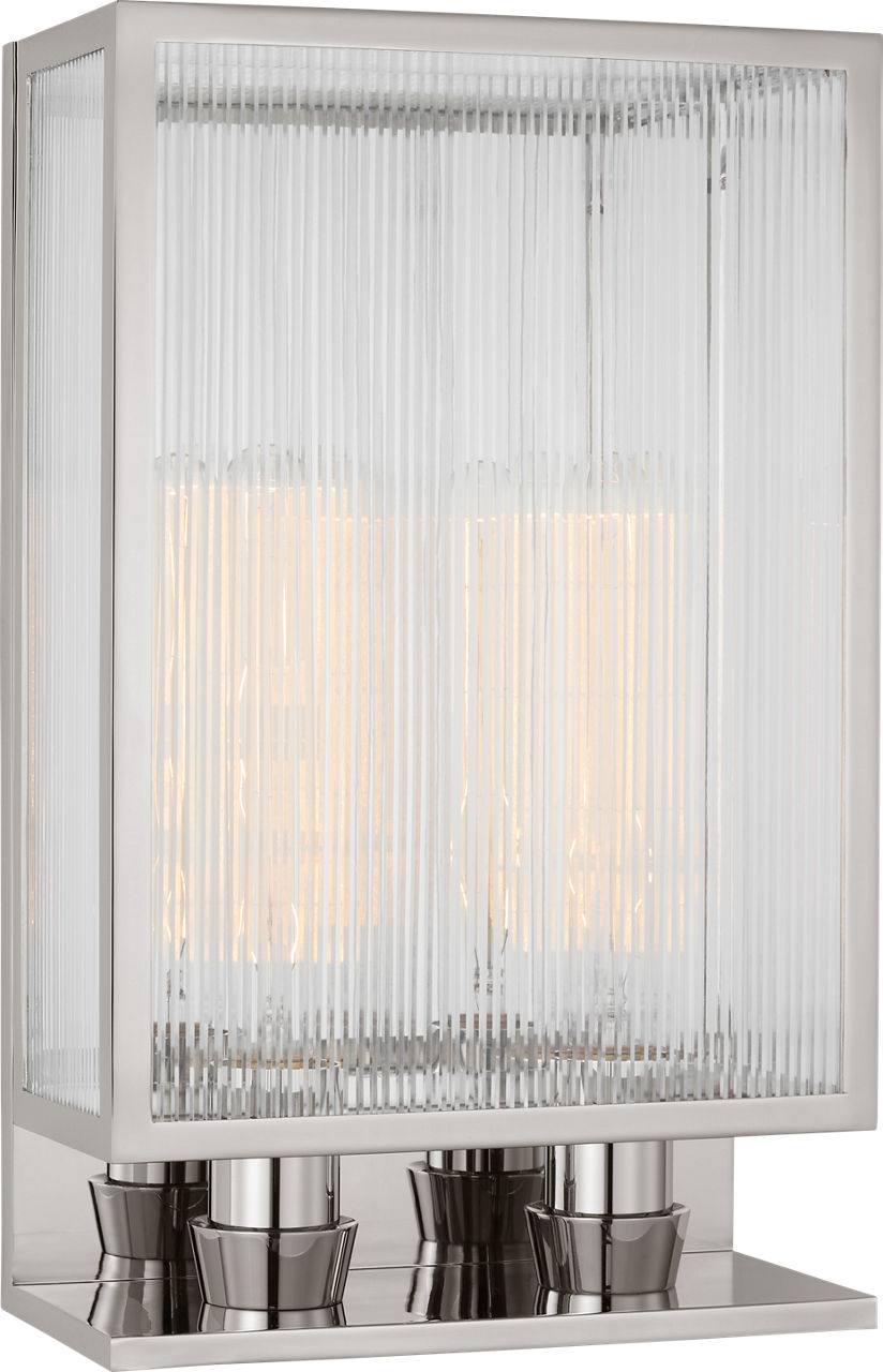 York 16" Double Box Sconce | Polished Nickel | Clear Ribbed Glass