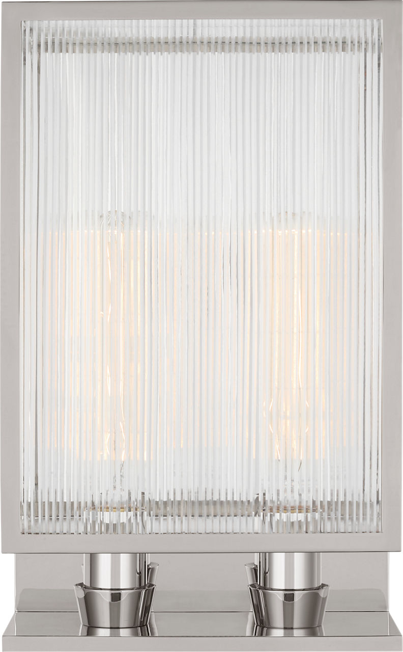 York 16" Double Box Sconce | Polished Nickel | Clear Ribbed Glass