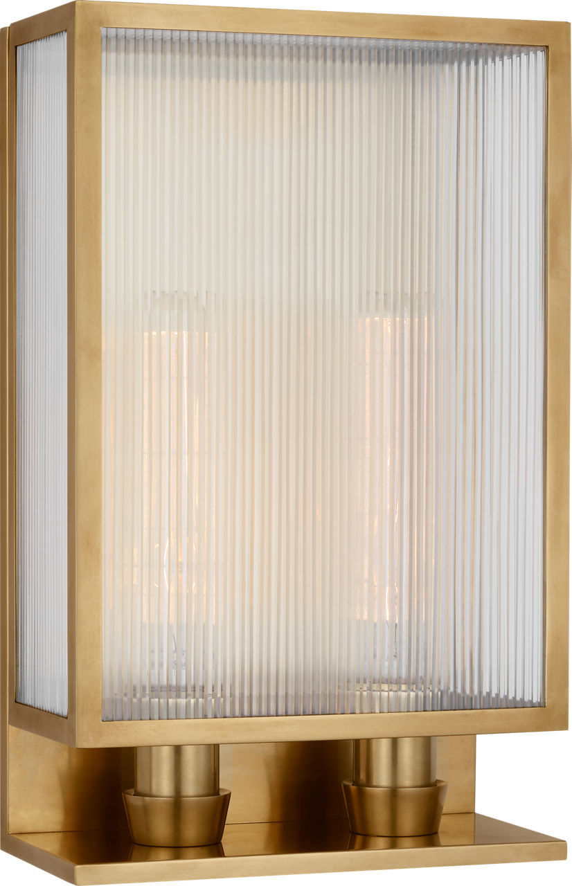 York 16" Double Box Sconce | Soft Brass | Clear Ribbed Glass