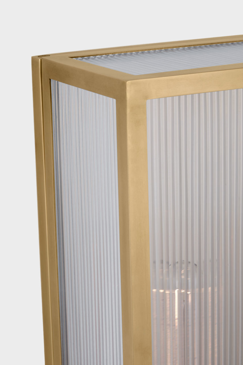 York 16" Double Box Sconce | Soft Brass | Clear Ribbed Glass