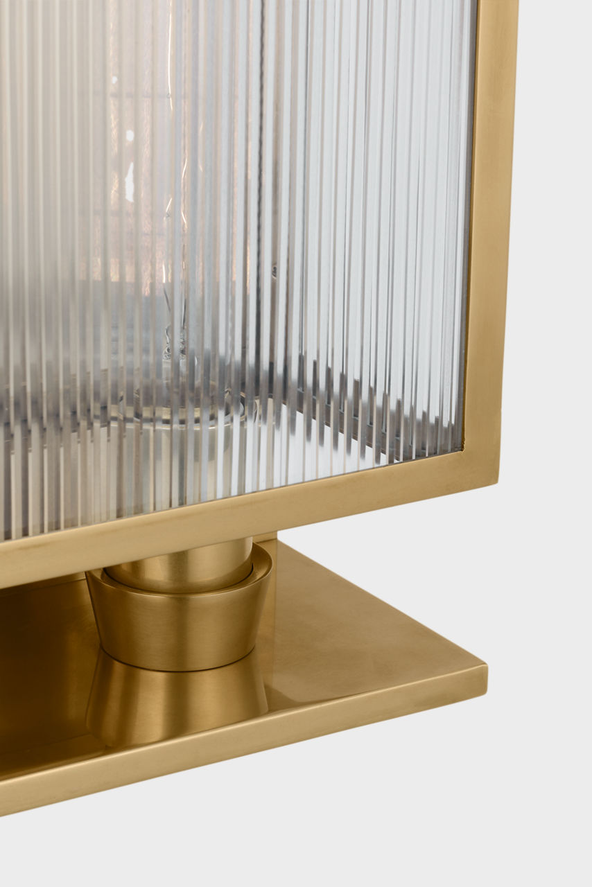 York 16" Double Box Sconce | Soft Brass | Clear Ribbed Glass