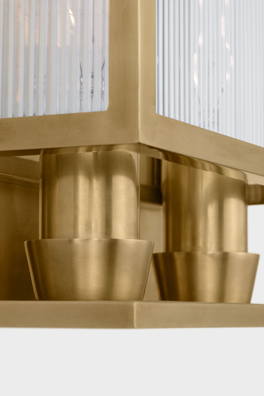York 16" Double Box Sconce | Soft Brass | Clear Ribbed Glass