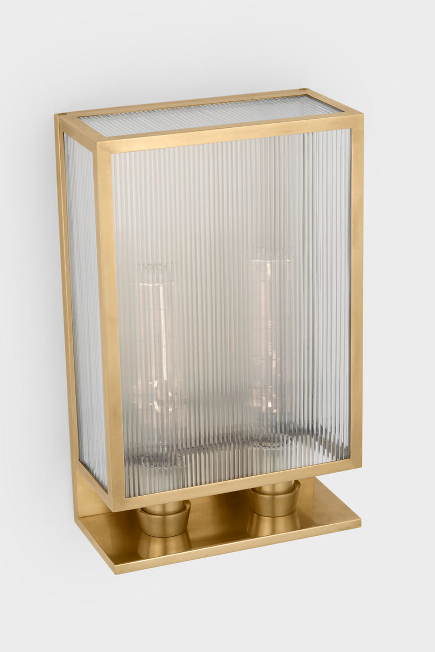 York 16" Double Box Sconce | Soft Brass | Clear Ribbed Glass