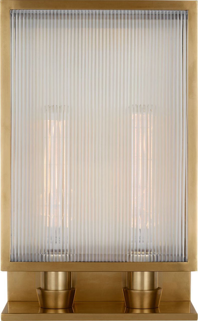 York 16" Double Box Sconce | Soft Brass | Clear Ribbed Glass