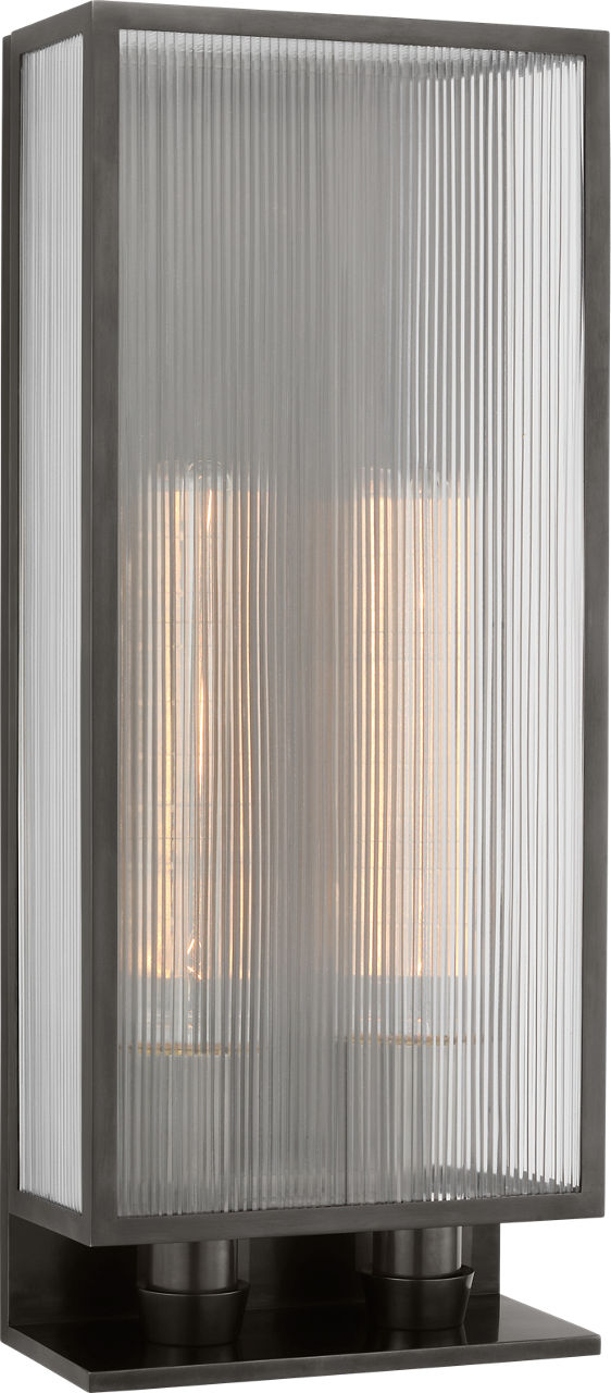 York 24" Double Box Sconce | Bronze | Clear Ribbed Glass