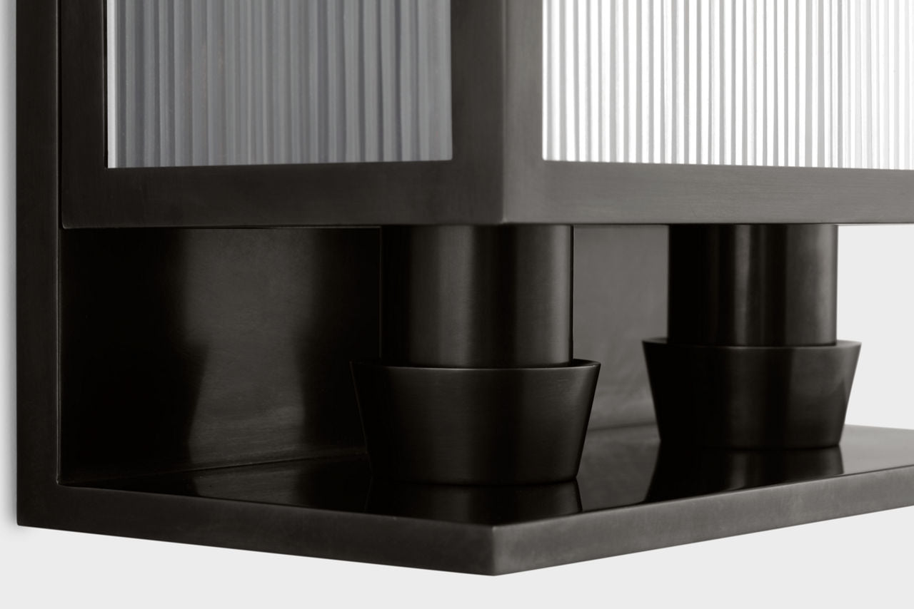 York 24" Double Box Sconce | Bronze | Clear Ribbed Glass