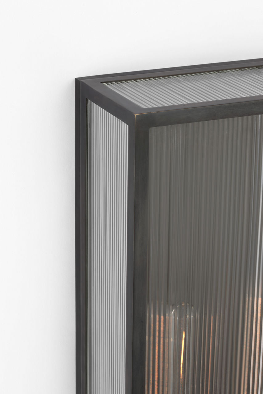 York 24" Double Box Sconce | Bronze | Clear Ribbed Glass