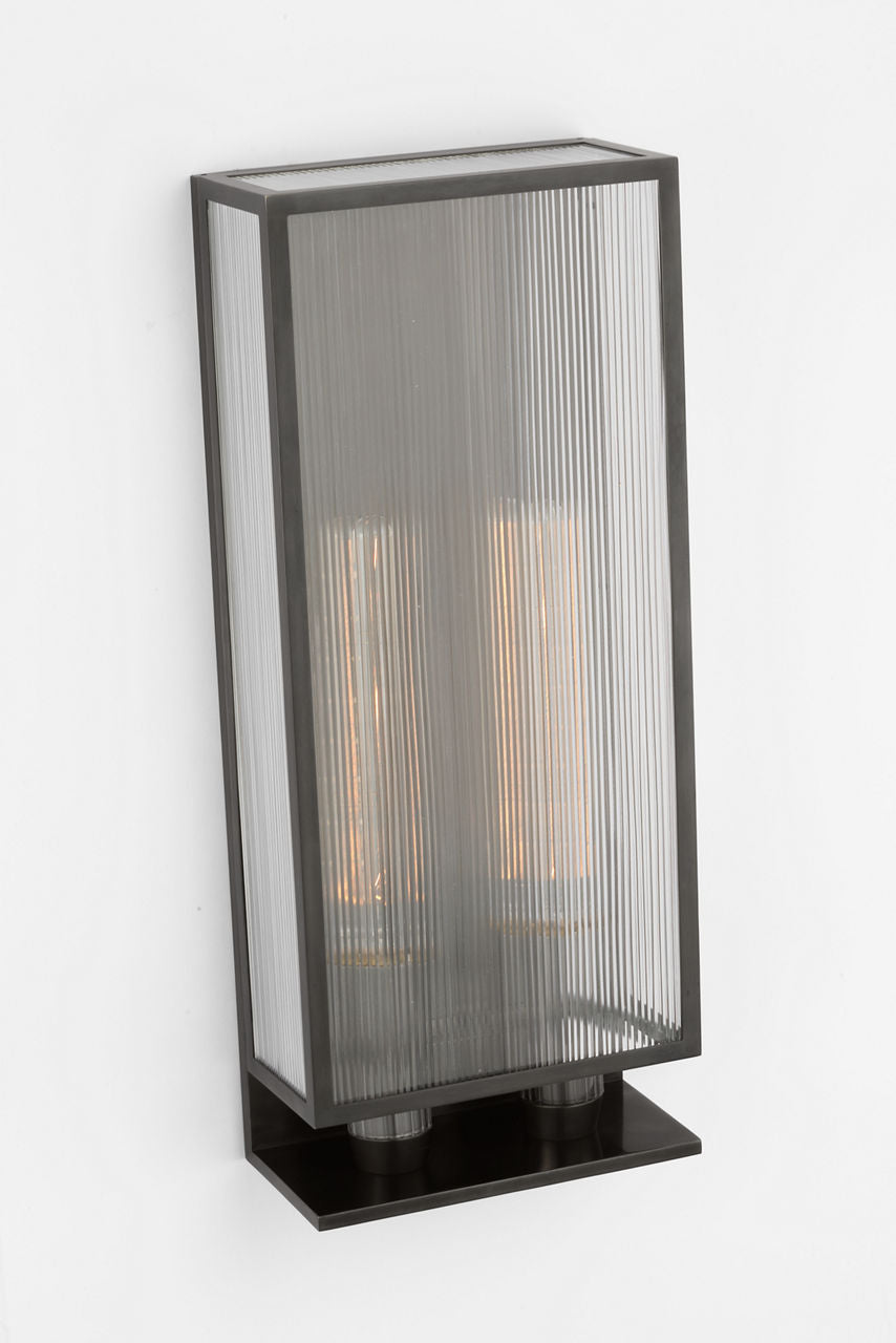 York 24" Double Box Sconce | Bronze | Clear Ribbed Glass