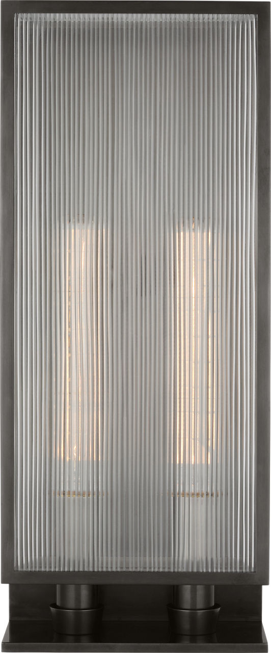 York 24" Double Box Sconce | Bronze | Clear Ribbed Glass