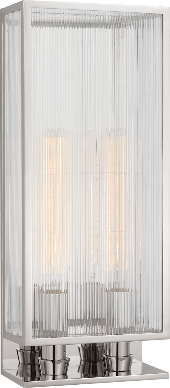 York 24" Double Box Sconce | Polished Nickel | Clear Ribbed Glass