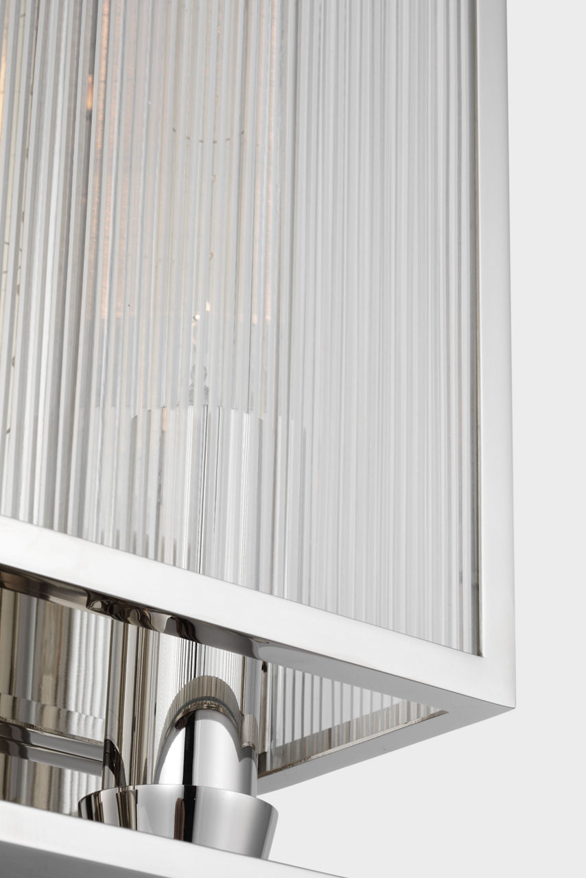 York 24" Double Box Sconce | Polished Nickel | Clear Ribbed Glass