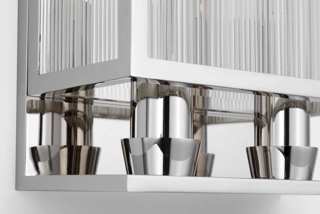 York 24" Double Box Sconce | Polished Nickel | Clear Ribbed Glass