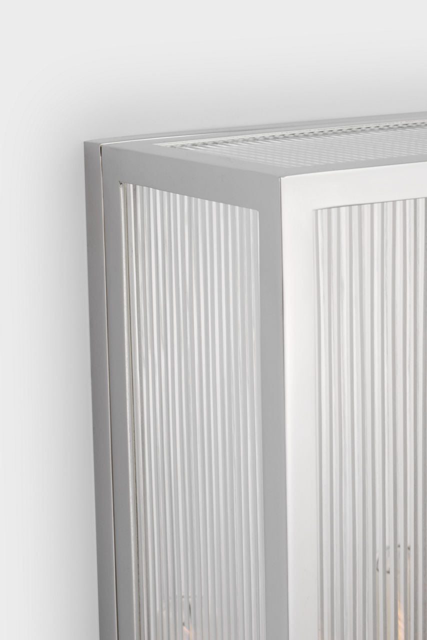 York 24" Double Box Sconce | Polished Nickel | Clear Ribbed Glass