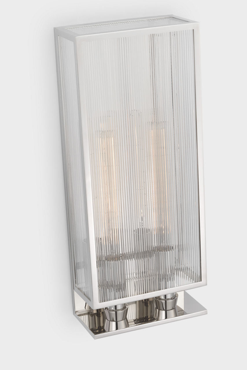 York 24" Double Box Sconce | Polished Nickel | Clear Ribbed Glass