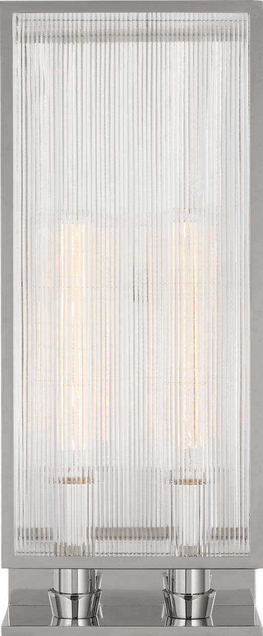 York 24" Double Box Sconce | Polished Nickel | Clear Ribbed Glass
