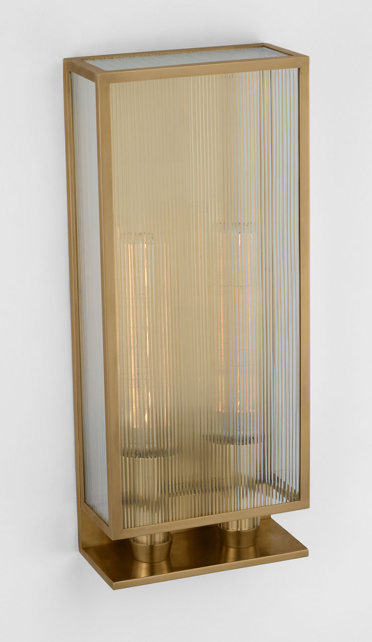 York 24" Double Box Sconce | Soft Brass | Clear Ribbed Glass