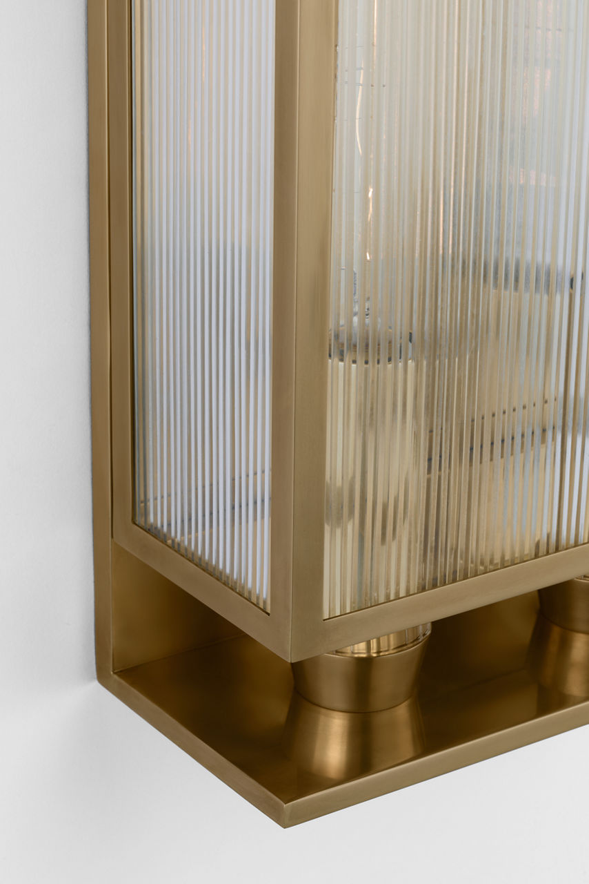 York 24" Double Box Sconce | Soft Brass | Clear Ribbed Glass