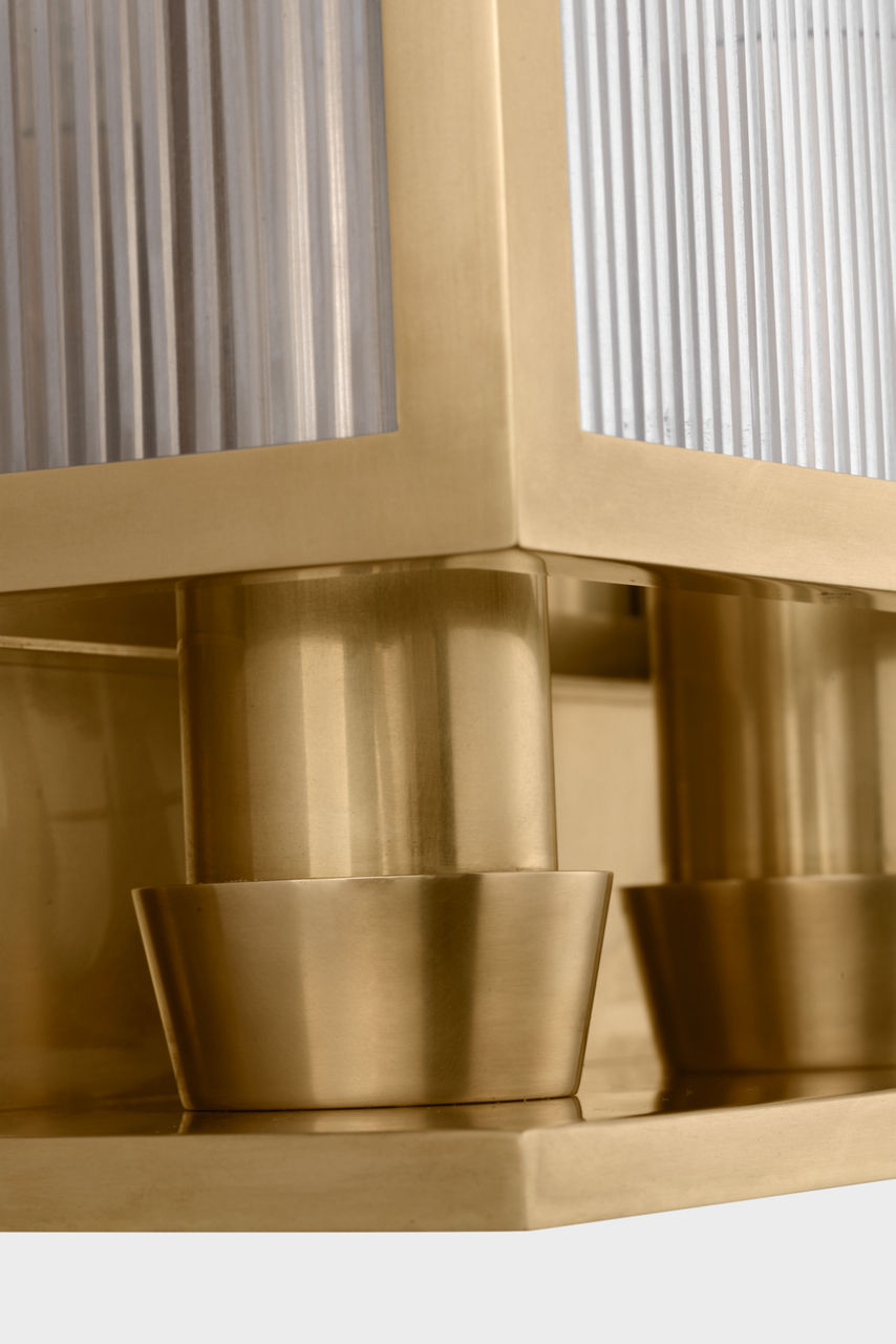 York 24" Double Box Sconce | Soft Brass | Clear Ribbed Glass