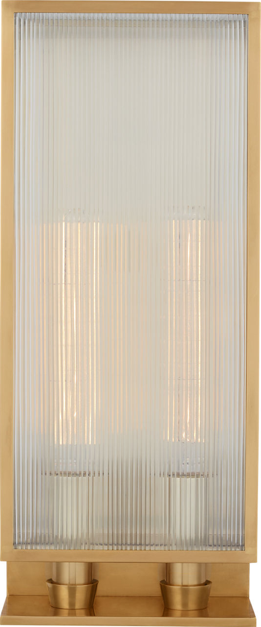 York 24" Double Box Sconce | Soft Brass | Clear Ribbed Glass