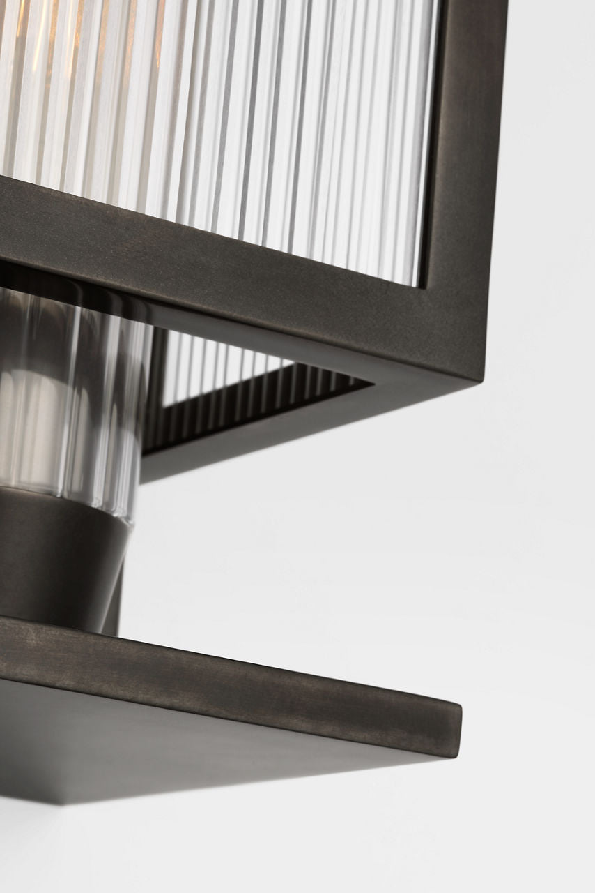 York 16" Single Box Outdoor Outdoor Sconce | Bronze | Clear Ribbed Glass